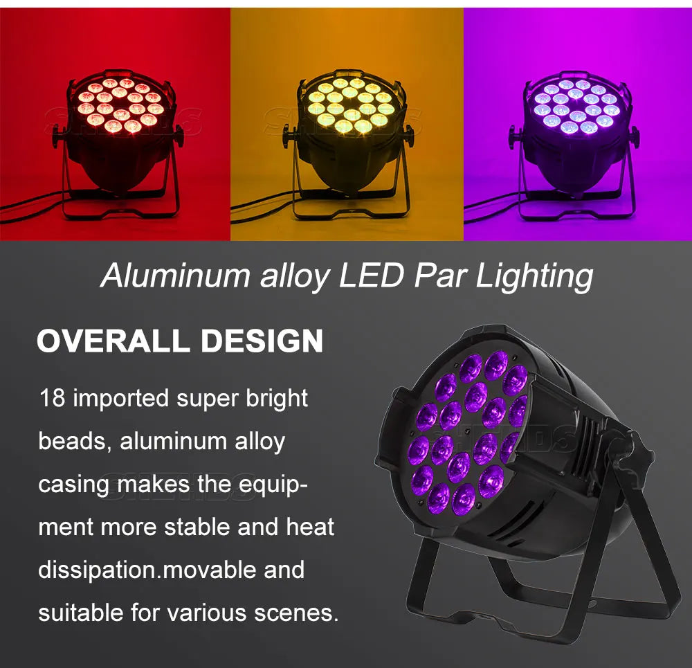 Aluminum Alloy LED Par 18x18W RGBWA+UV Lights 6in1 LED Lighting DMX512 Disco Light Professional Stage Dj Equipment Fast Shipping