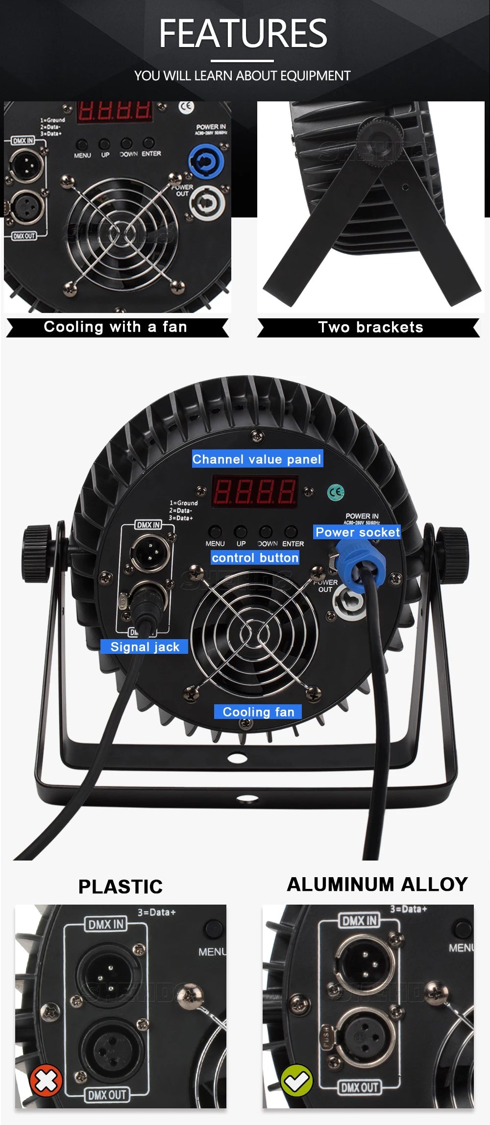 Aluminum Alloy LED Par 18x18W RGBWA+UV Lights 6in1 LED Lighting DMX512 Disco Light Professional Stage Dj Equipment Fast Shipping