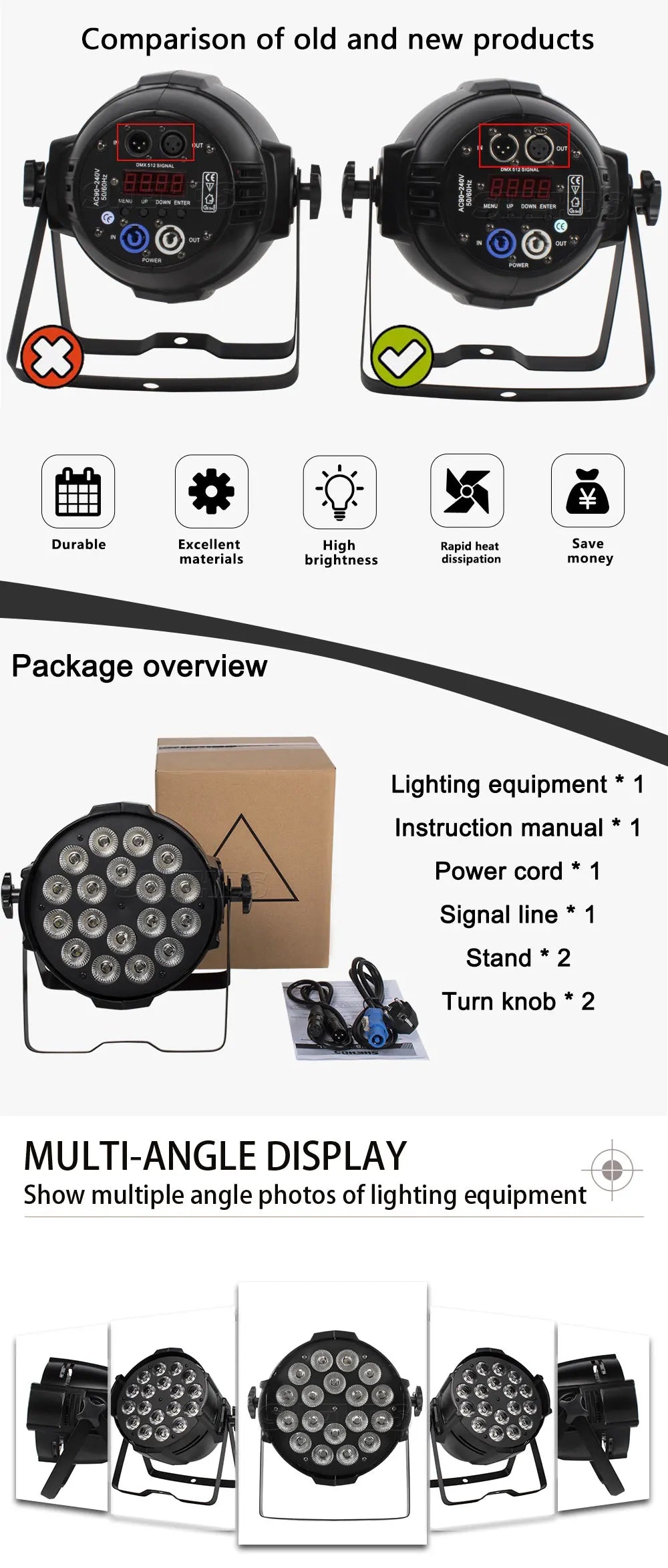 Aluminum Alloy LED Par 18x18W RGBWA+UV Lights 6in1 LED Lighting DMX512 Disco Light Professional Stage Dj Equipment Fast Shipping
