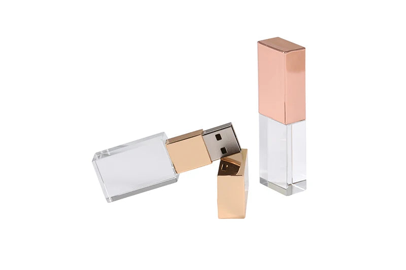 JASTER Creative Pen Drive Crystal 128GB Gold 64GB Rose USB Flash Drive 32GB Wedding Photography Exquisite Transparent Gift Box