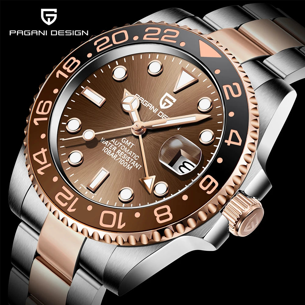 PAGANI DESIGN 40mm Luxury Men Mechanical Wristwatch Stainless Steel GMT Watch Top Brand Sapphire Glass Men Watches Reloj Hombre