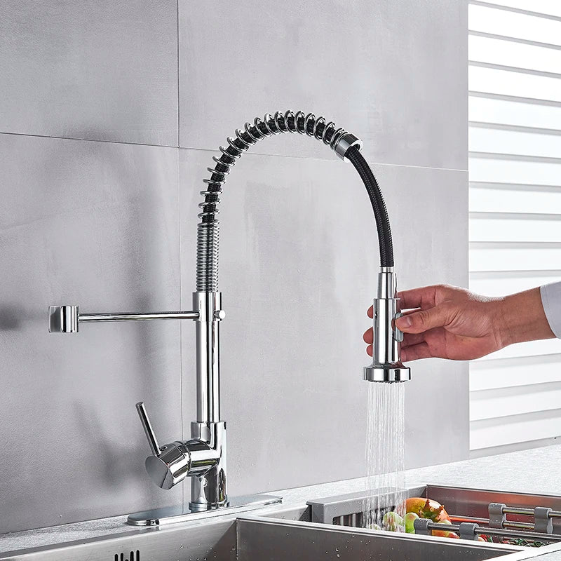 Nekjcag Matte Black Kitchen Sink Faucet 360 Degree Rotation Spring Hot and Cold Water MixerTap Deck Mounted Kitchen Crane