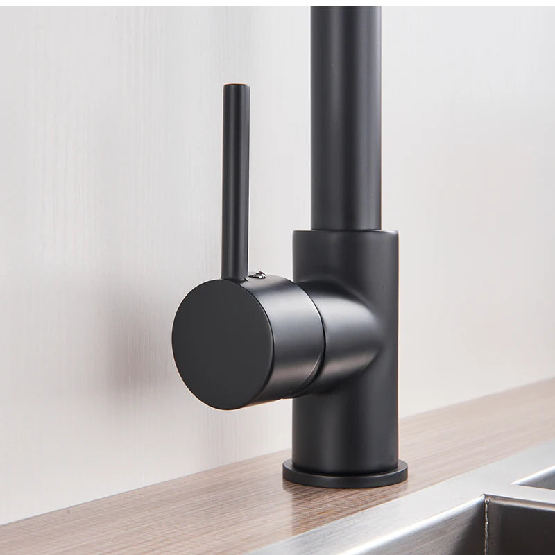 Nekjcag Matte Black Kitchen Sink Faucet 360 Degree Rotation Spring Hot and Cold Water MixerTap Deck Mounted Kitchen Crane