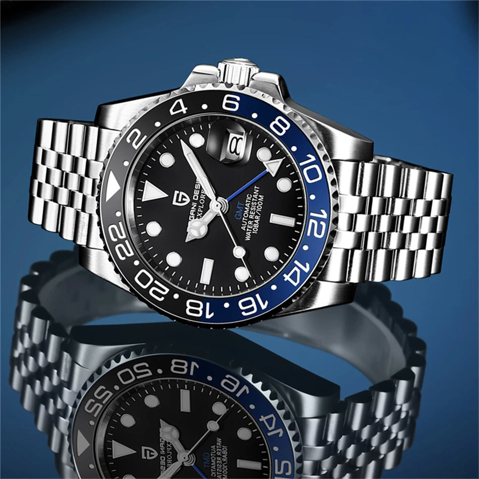 PAGANI DESIGN 40mm Luxury Men Mechanical Wristwatch Stainless Steel GMT Watch Top Brand Sapphire Glass Men Watches Reloj Hombre