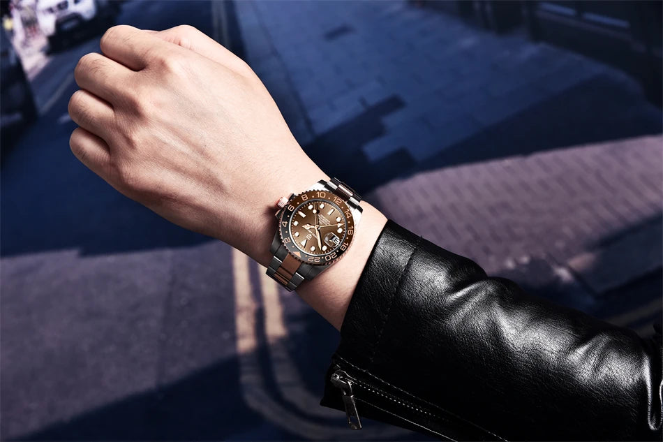 PAGANI DESIGN 40mm Luxury Men Mechanical Wristwatch Stainless Steel GMT Watch Top Brand Sapphire Glass Men Watches Reloj Hombre