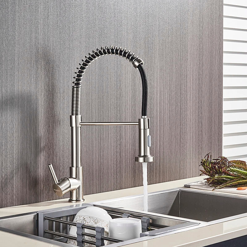 Nekjcag Matte Black Kitchen Sink Faucet 360 Degree Rotation Spring Hot and Cold Water MixerTap Deck Mounted Kitchen Crane