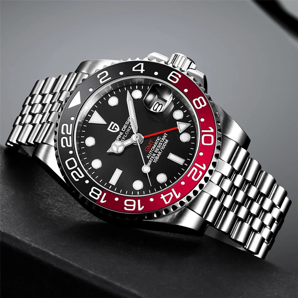 PAGANI DESIGN 40mm Luxury Men Mechanical Wristwatch Stainless Steel GMT Watch Top Brand Sapphire Glass Men Watches Reloj Hombre