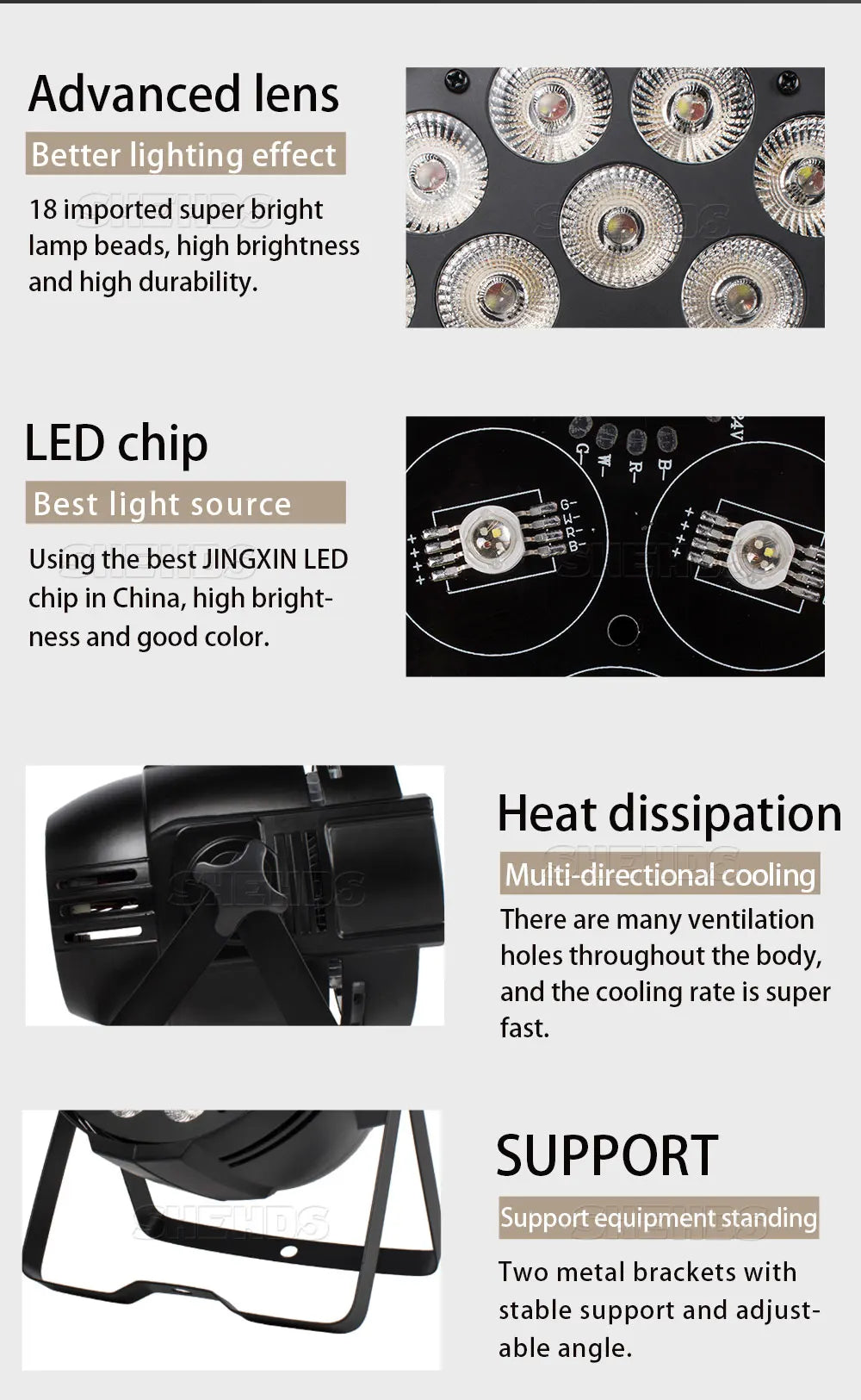 Aluminum Alloy LED Par 18x18W RGBWA+UV Lights 6in1 LED Lighting DMX512 Disco Light Professional Stage Dj Equipment Fast Shipping