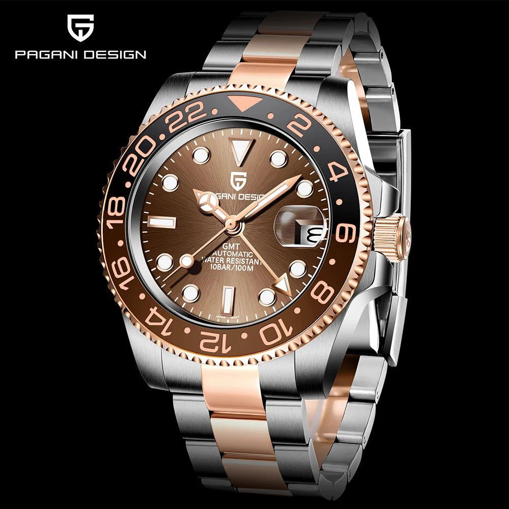PAGANI DESIGN 40mm Luxury Men Mechanical Wristwatch Stainless Steel GMT Watch Top Brand Sapphire Glass Men Watches Reloj Hombre