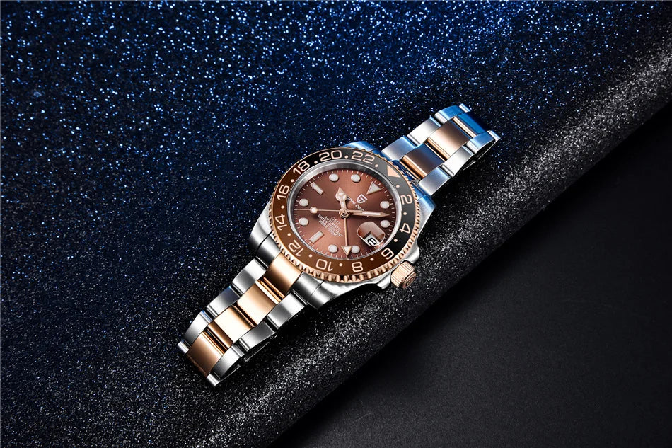 PAGANI DESIGN 40mm Luxury Men Mechanical Wristwatch Stainless Steel GMT Watch Top Brand Sapphire Glass Men Watches Reloj Hombre
