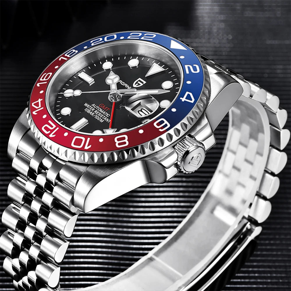 PAGANI DESIGN 40mm Luxury Men Mechanical Wristwatch Stainless Steel GMT Watch Top Brand Sapphire Glass Men Watches Reloj Hombre