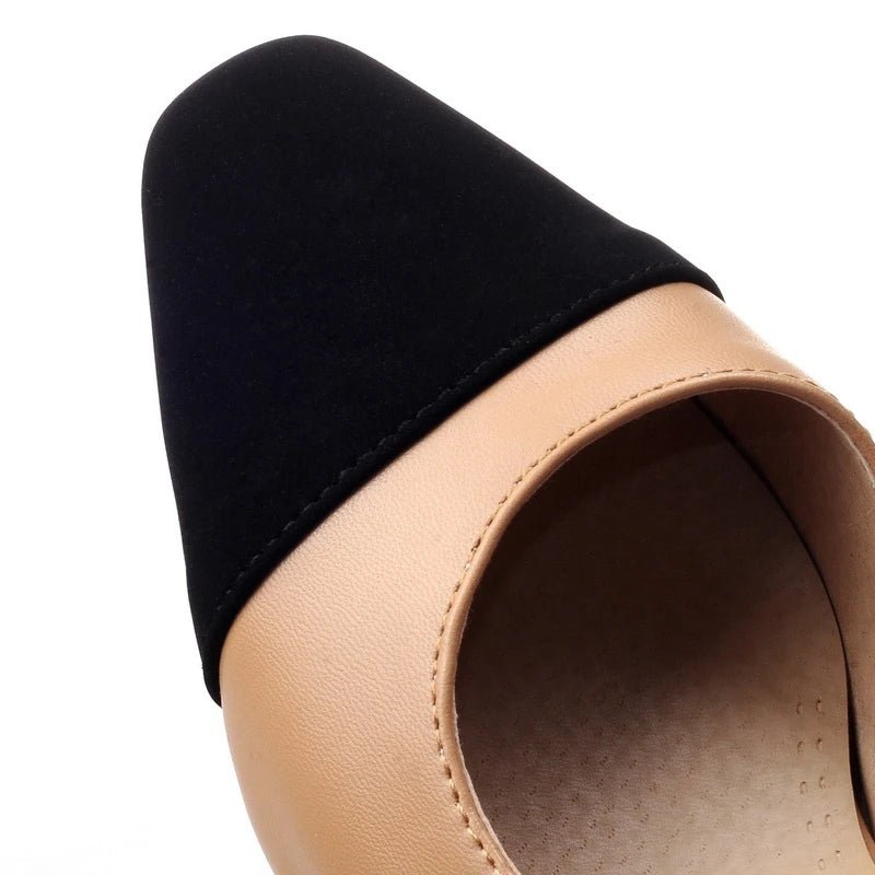 SIMLOVEYO Big size 33-46 Sandal women High heels summer Shoes Pointed toe Slip on Black Beige sandalias S1152