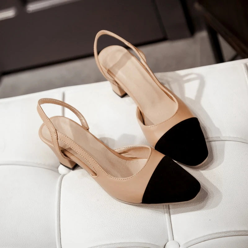 SIMLOVEYO Big size 33-46 Sandal women High heels summer Shoes Pointed toe Slip on Black Beige sandalias S1152