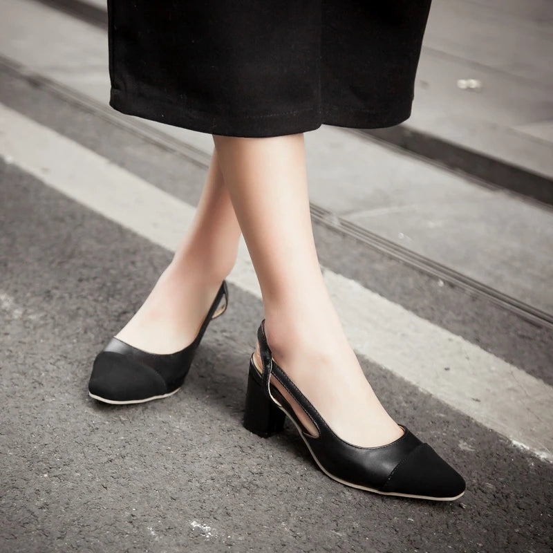 SIMLOVEYO Big size 33-46 Sandal women High heels summer Shoes Pointed toe Slip on Black Beige sandalias S1152