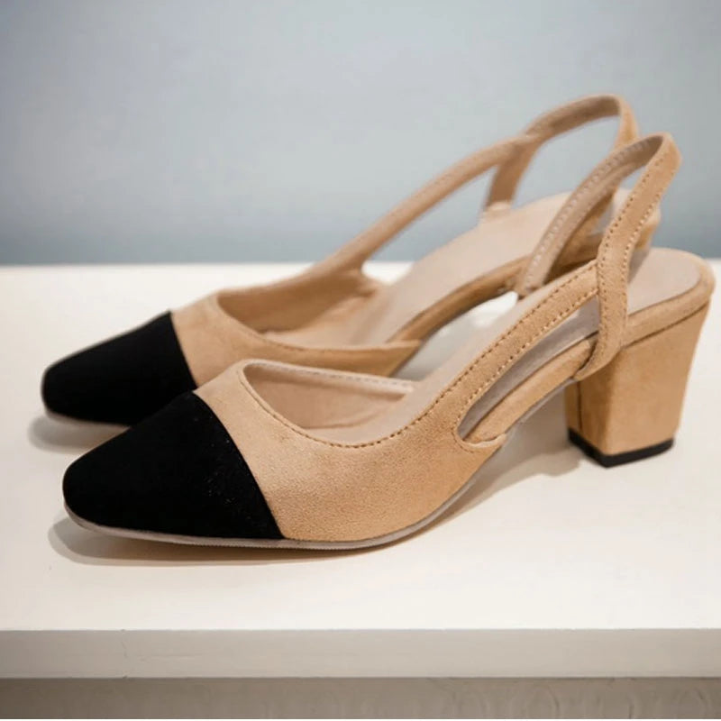 SIMLOVEYO Big size 33-46 Sandal women High heels summer Shoes Pointed toe Slip on Black Beige sandalias S1152