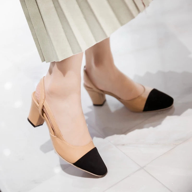 SIMLOVEYO Big size 33-46 Sandal women High heels summer Shoes Pointed toe Slip on Black Beige sandalias S1152