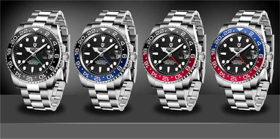 PAGANI DESIGN 40mm Luxury Men Mechanical Wristwatch Stainless Steel GMT Watch Top Brand Sapphire Glass Men Watches Reloj Hombre
