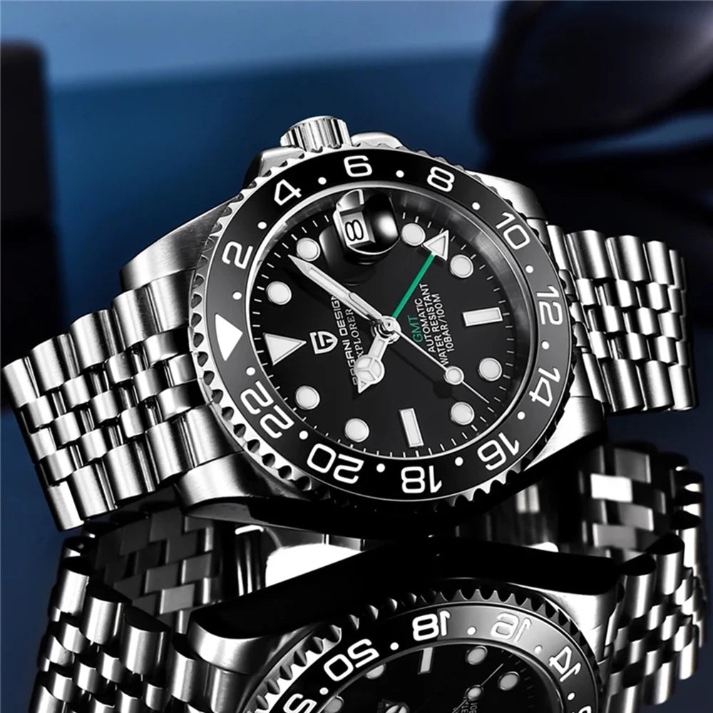 PAGANI DESIGN 40mm Luxury Men Mechanical Wristwatch Stainless Steel GMT Watch Top Brand Sapphire Glass Men Watches Reloj Hombre
