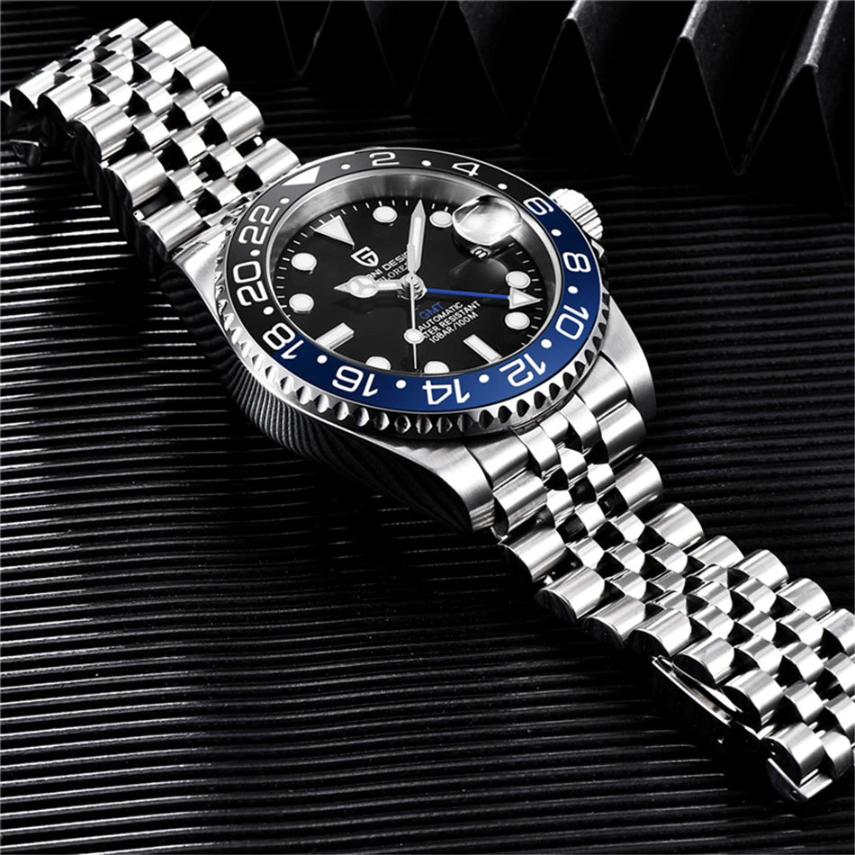 PAGANI DESIGN 40mm Luxury Men Mechanical Wristwatch Stainless Steel GMT Watch Top Brand Sapphire Glass Men Watches Reloj Hombre