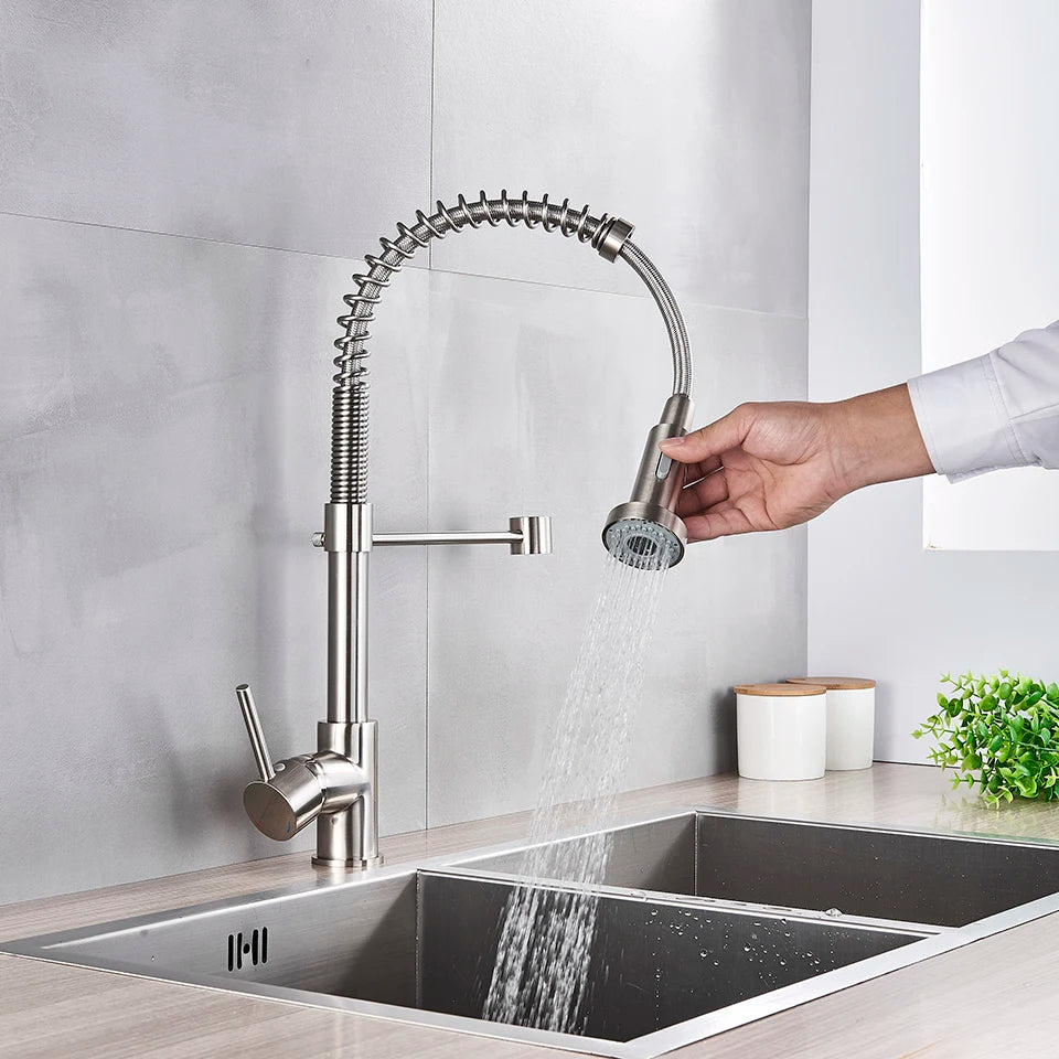 Nekjcag Matte Black Kitchen Sink Faucet 360 Degree Rotation Spring Hot and Cold Water MixerTap Deck Mounted Kitchen Crane