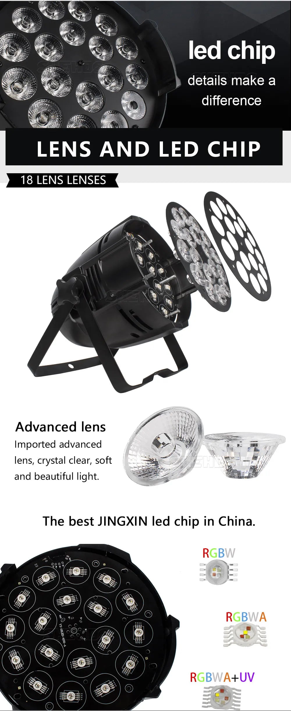 Aluminum Alloy LED Par 18x18W RGBWA+UV Lights 6in1 LED Lighting DMX512 Disco Light Professional Stage Dj Equipment Fast Shipping