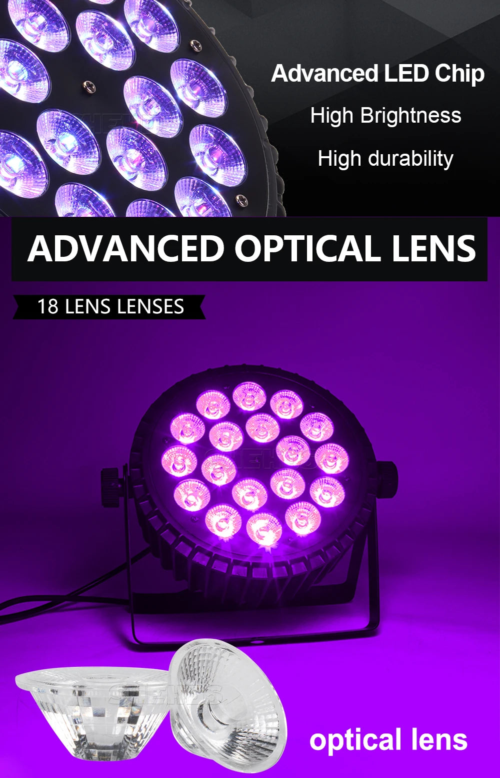 Aluminum Alloy LED Par 18x18W RGBWA+UV Lights 6in1 LED Lighting DMX512 Disco Light Professional Stage Dj Equipment Fast Shipping