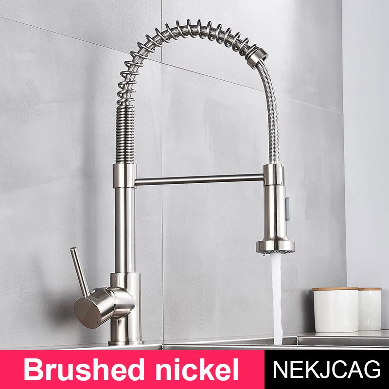 Nekjcag Matte Black Kitchen Sink Faucet 360 Degree Rotation Spring Hot and Cold Water MixerTap Deck Mounted Kitchen Crane