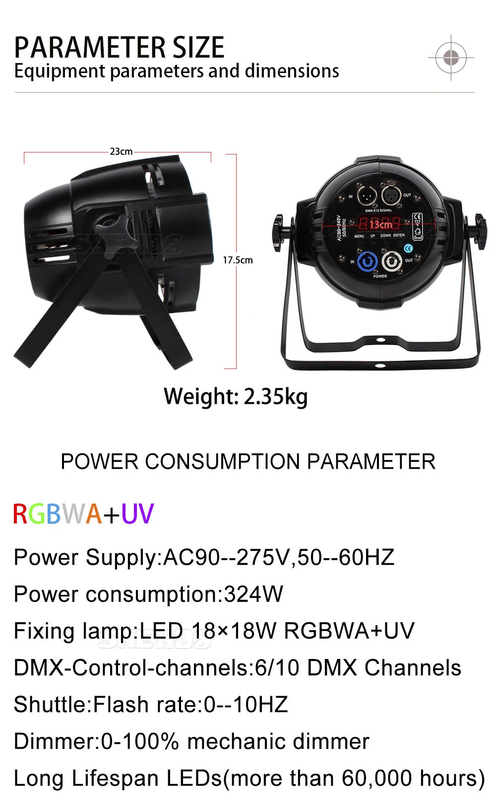 Aluminum Alloy LED Par 18x18W RGBWA+UV Lights 6in1 LED Lighting DMX512 Disco Light Professional Stage Dj Equipment Fast Shipping