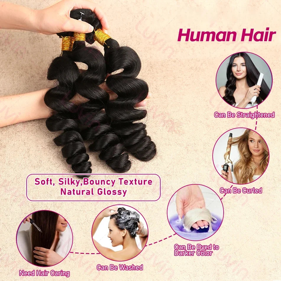 28 38 Inch 18A Loose Wave Bundles Human Hair Bundles Raw Virgin Unprocessed Extensions Loose Deep Wave Bundles Double Weft Braid