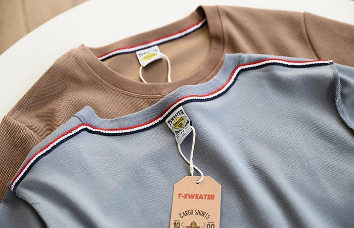 Summer New American Retro Waffle Microchapter T-shirt Men's Fashion Simple Washed Short Sleeve O-neck Casual Loose Youth Tops