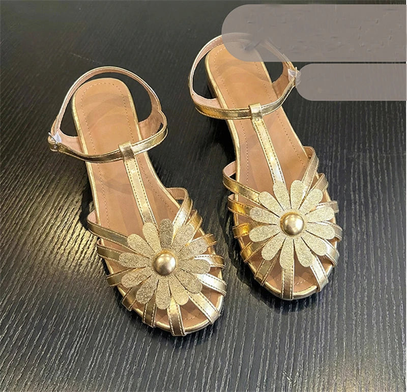 Summer Flat Sandals for Women Braided Hollow Closed-toe Sandals Outdoor Wear Breathable Holiday Roman Shoes sandalias de mujer