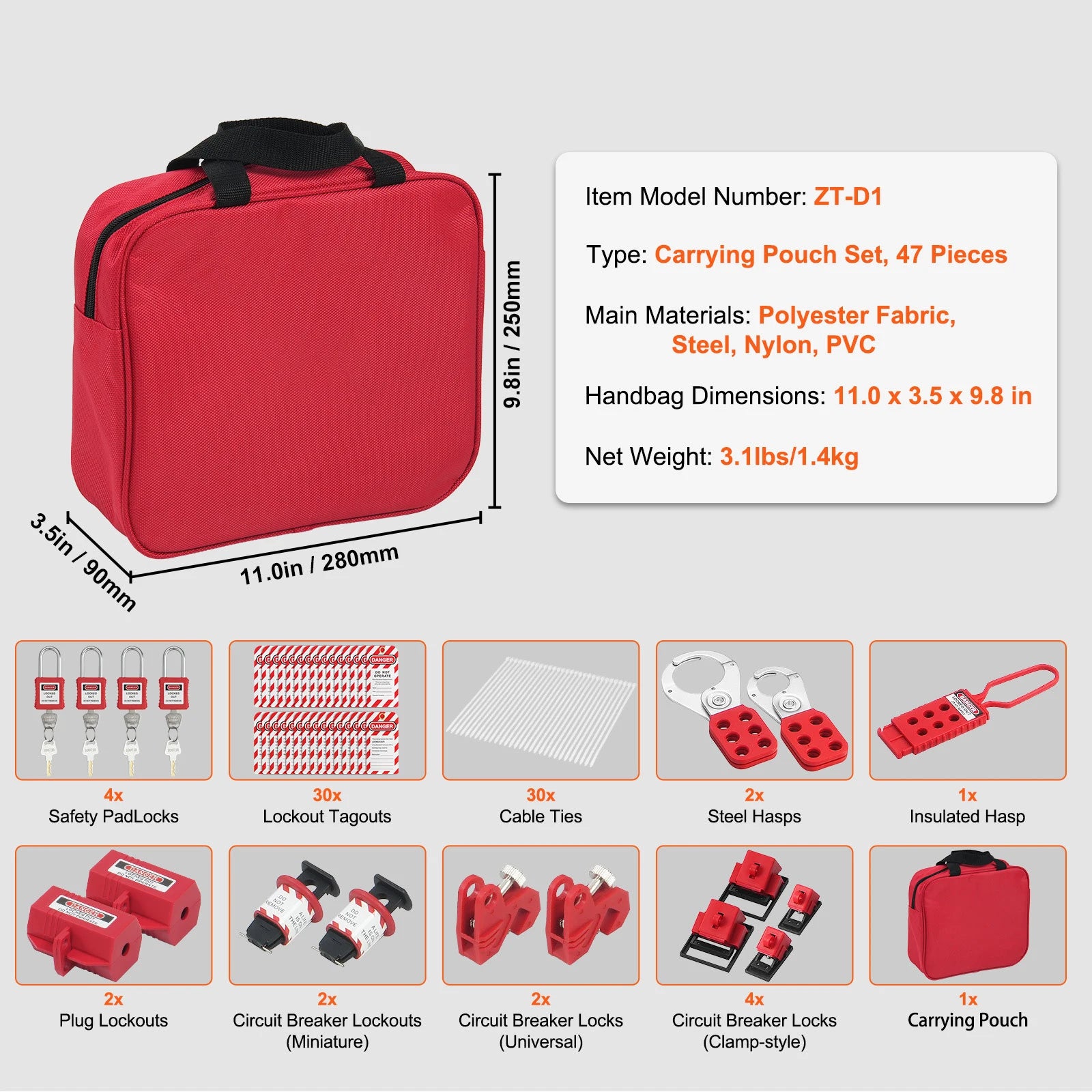SucceBuy Electrical Lockout Tagout Kit 47 PCS Safety Loto Kit w/ Padlocks Hasps Tags Nylon Ties Plug Lockouts Circuit Breaker