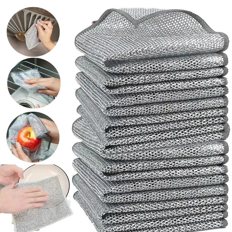 Thickened Steel Wire Cleaning Cloth Non-Scratch Double-layer Single-Layer Iron Microfiber Mesh Dishrag Washing  Kitchen Towel