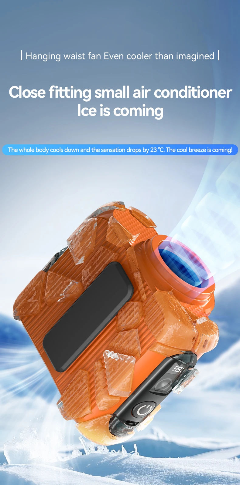 Waist Clip Fan Portable Mini Hanging Neck Fan USB Rechargeable Fan Small Outdoor Camping Waist Fan with Power Bank LED Light
