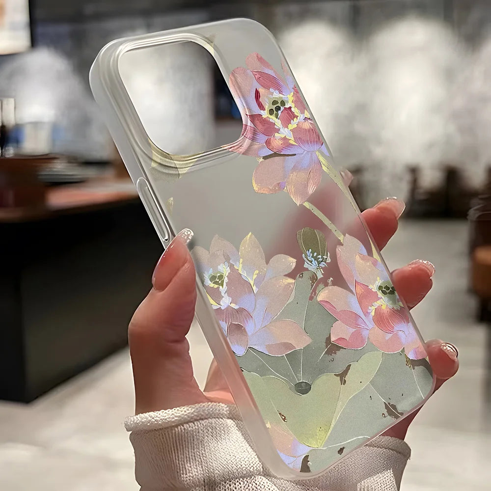 Flowers Phone Case For iPhone 16 Pro Case iPhone 13 11 12 14 15 Pro Max 13 Mini 15 Plus Translucent Slim Silky Skin Back Cover