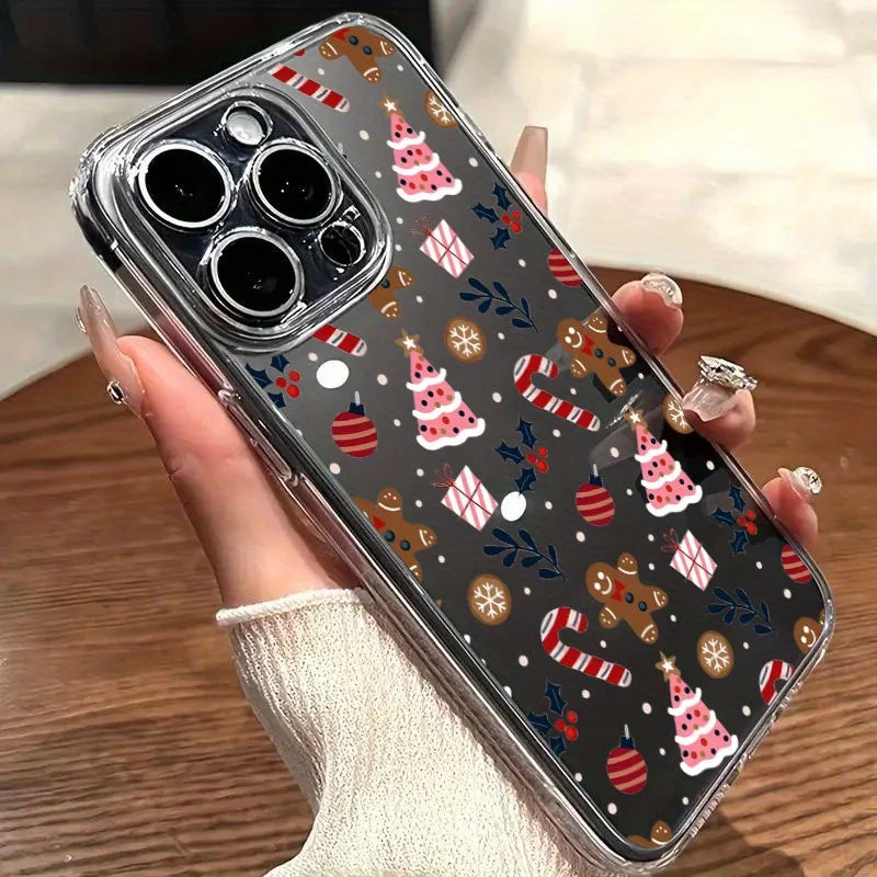 For iPhone 17 16 15 14 13 12 11 Pro Mini Max 17 Air 16E XS X XR 7 8 Plus Case Cartoon Christmas Snowflake Gingerbread Man Cover
