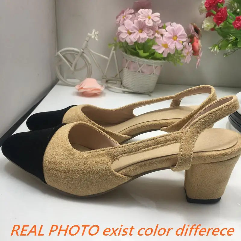 SIMLOVEYO Big size 33-46 Sandal women High heels summer Shoes Pointed toe Slip on Black Beige sandalias S1152