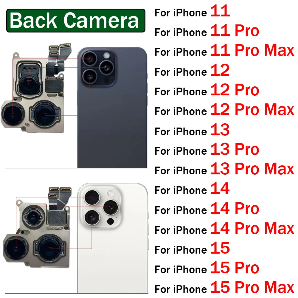 New For iPhone 11 12 13 14 15 Pro 11Pro 12Pro 13Pro 14Pro 15Pro Max Mini Plus Rear Big Back Camera Flex Cable Main Camera Module