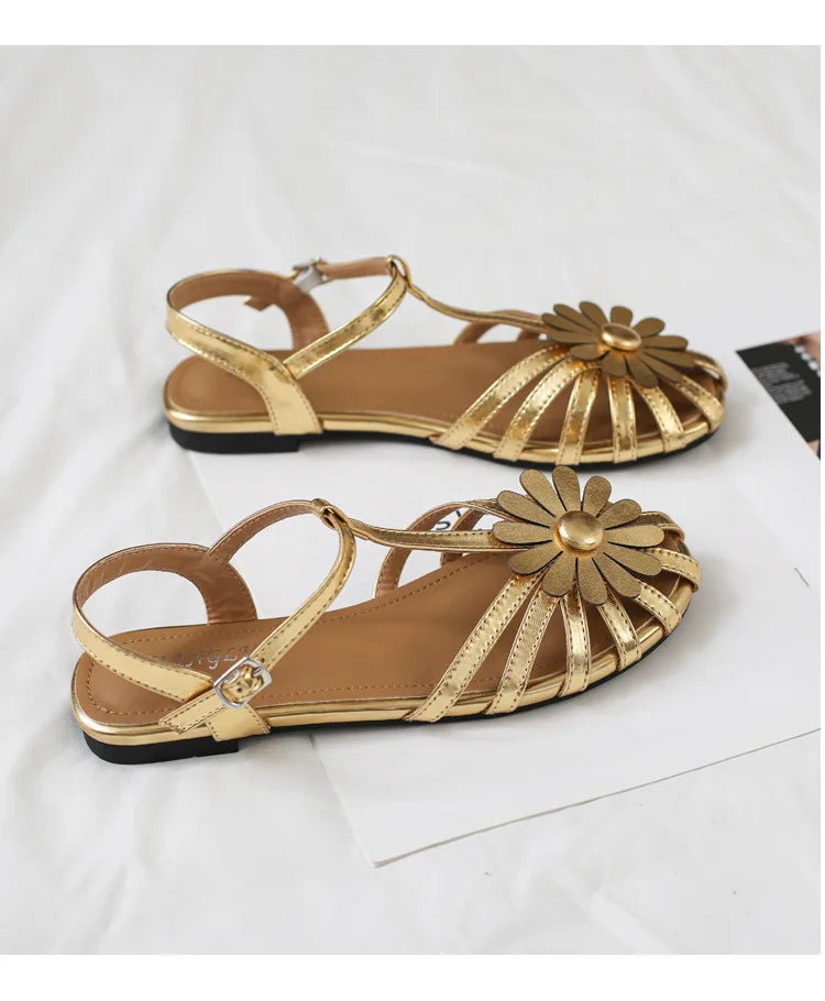 Summer Flat Sandals for Women Braided Hollow Closed-toe Sandals Outdoor Wear Breathable Holiday Roman Shoes sandalias de mujer