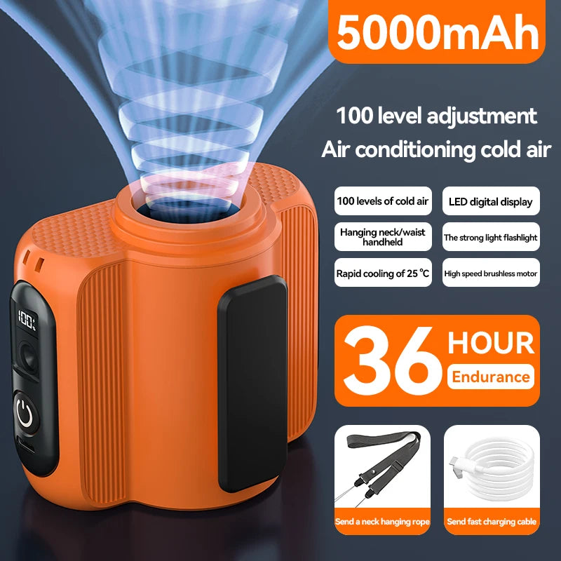 Waist Clip Fan Portable Mini Hanging Neck Fan USB Rechargeable Fan Small Outdoor Camping Waist Fan with Power Bank LED Light