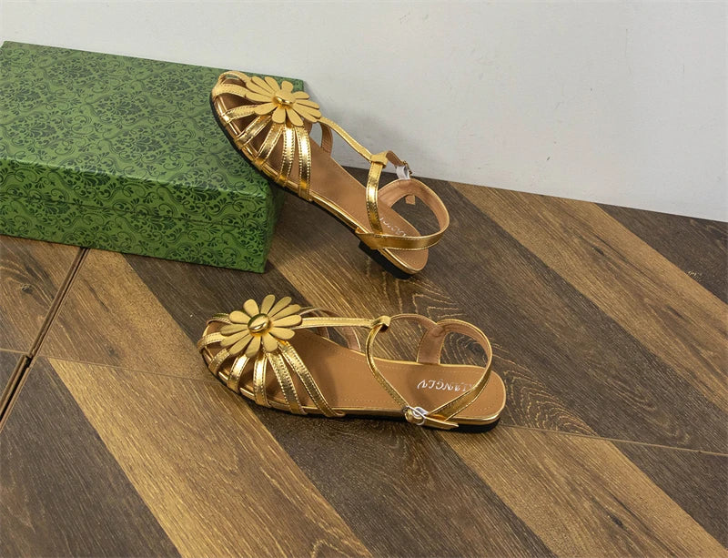 Summer Flat Sandals for Women Braided Hollow Closed-toe Sandals Outdoor Wear Breathable Holiday Roman Shoes sandalias de mujer