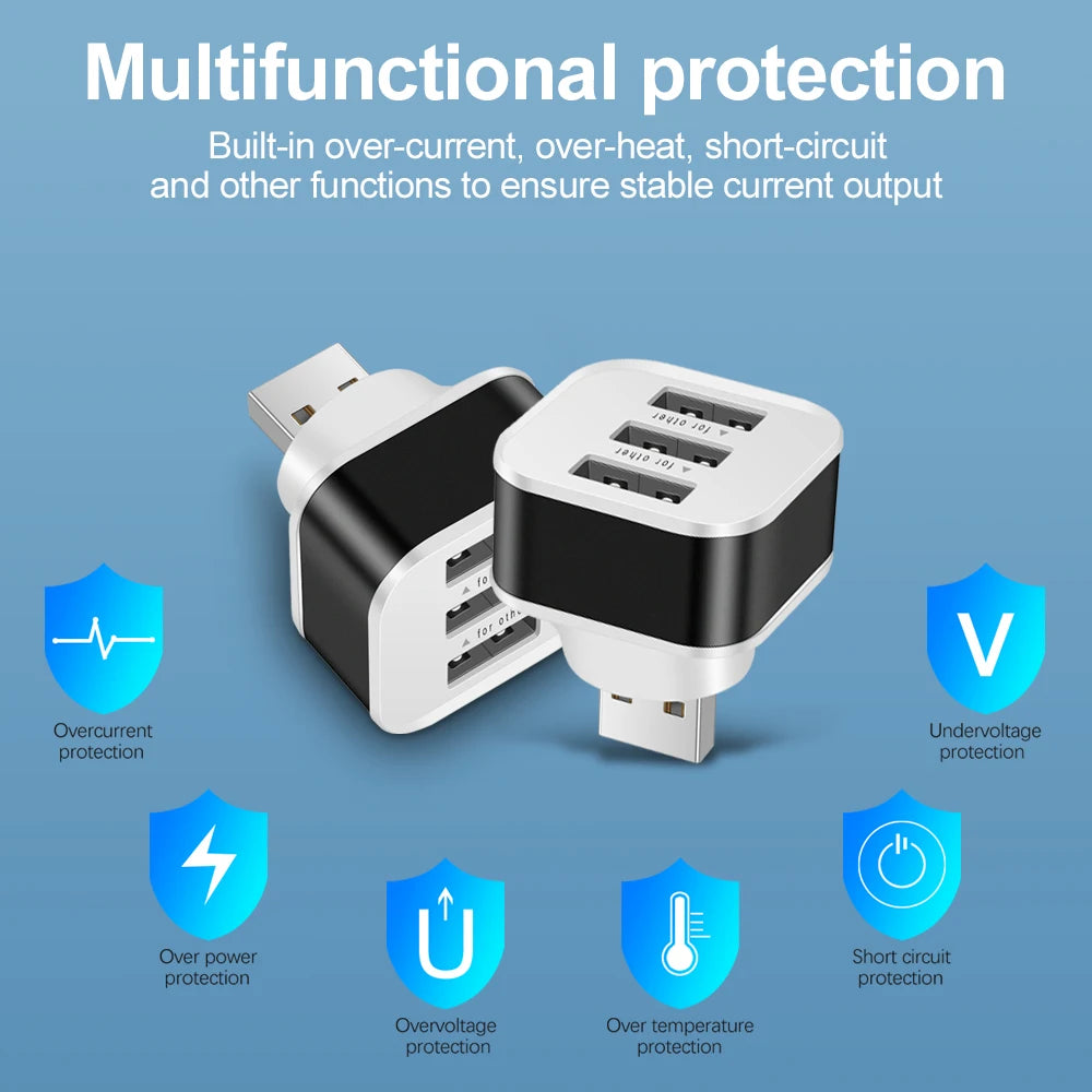3 Port USB Slots Adaptor Extender USB 3 in 1 2.0 Multple USB Interface Extender USB Splitter Hub Auto Electronics Accessories
