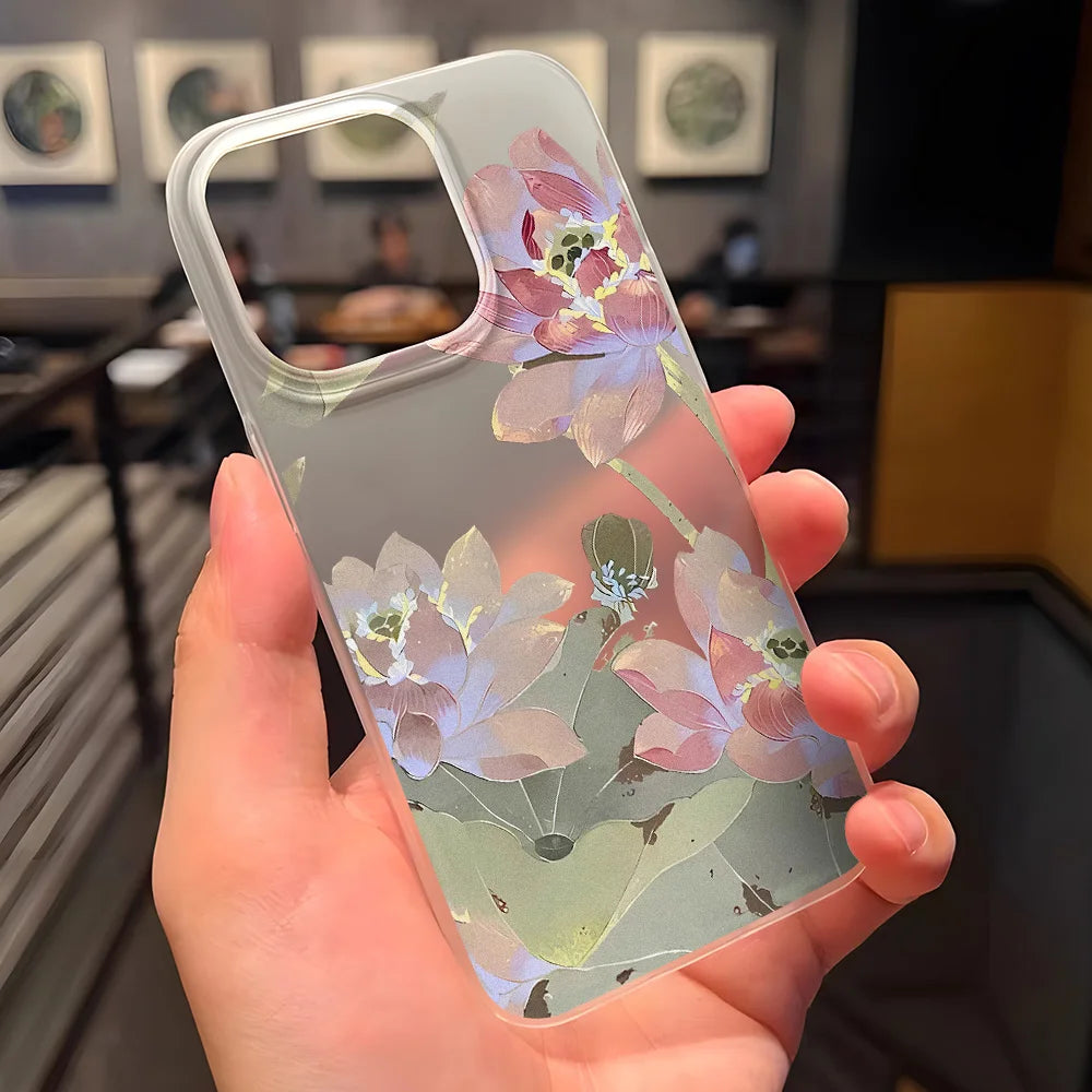Flowers Phone Case For iPhone 16 Pro Case iPhone 13 11 12 14 15 Pro Max 13 Mini 15 Plus Translucent Slim Silky Skin Back Cover