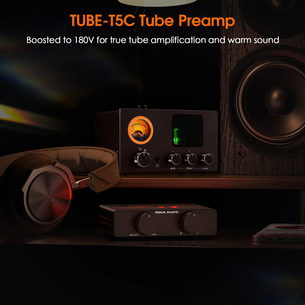 Nobsound TUBE-T5C 4-Way Audio Selector Splitter Mini Stereo Tube Preamp Headphone Amplifier with VU Meter
