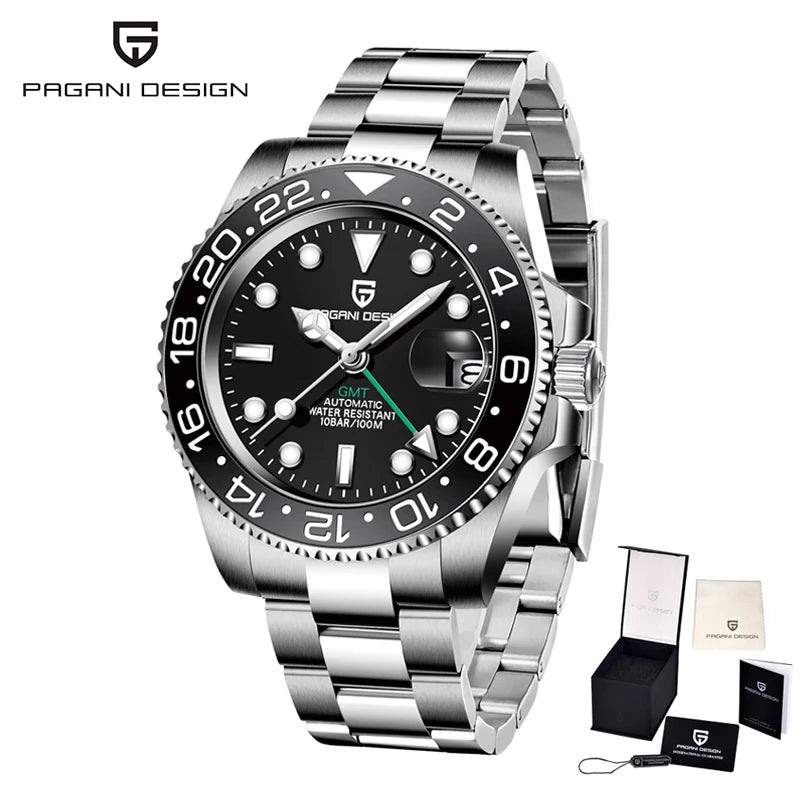 PAGANI DESIGN 40mm Luxury Men Mechanical Wristwatch Stainless Steel GMT Watch Top Brand Sapphire Glass Men Watches Reloj Hombre