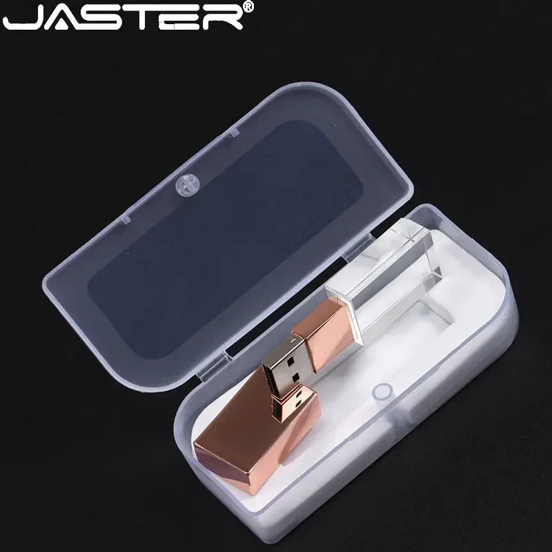 JASTER Creative Pen Drive Crystal 128GB Gold 64GB Rose USB Flash Drive 32GB Wedding Photography Exquisite Transparent Gift Box