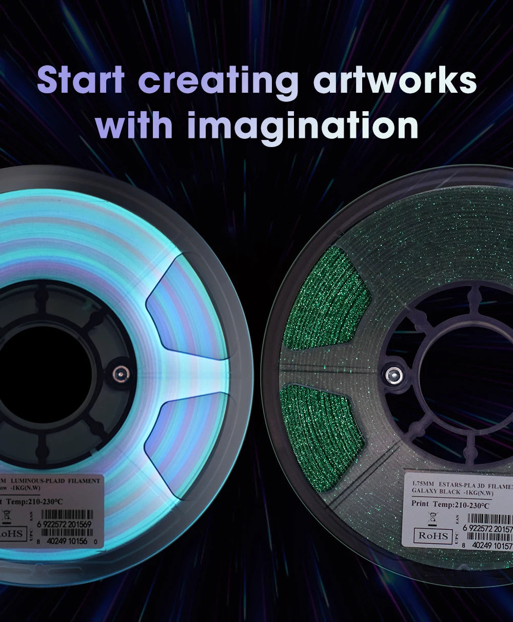 eSUN PLA Luminous-Rainbow PLA Filament 1.75mm Glow in the Dark eStars PLA 1KG Spool Luminous 3D Printing Filament For 3D Printer