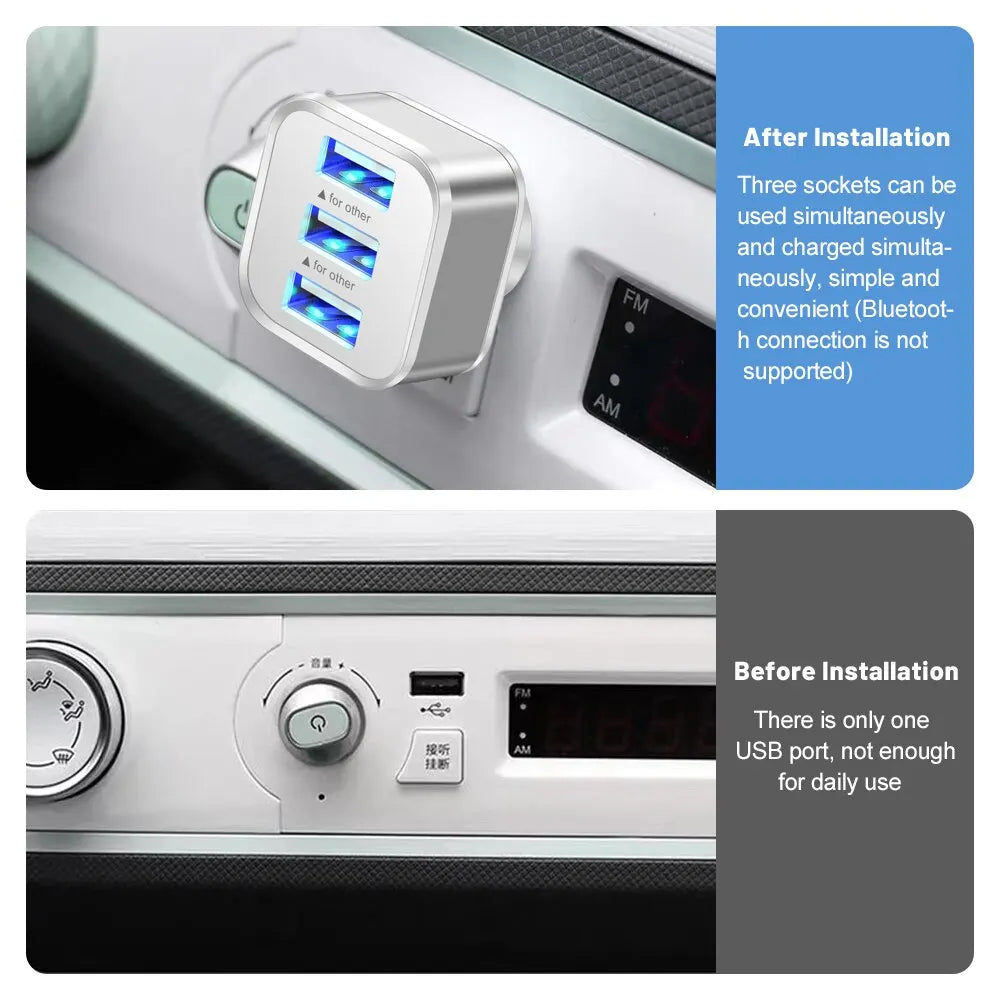 3 Port USB Slots Adaptor USB 3 in 1 2.0 Multple USB Interface Extender Auto Electronics Accessories