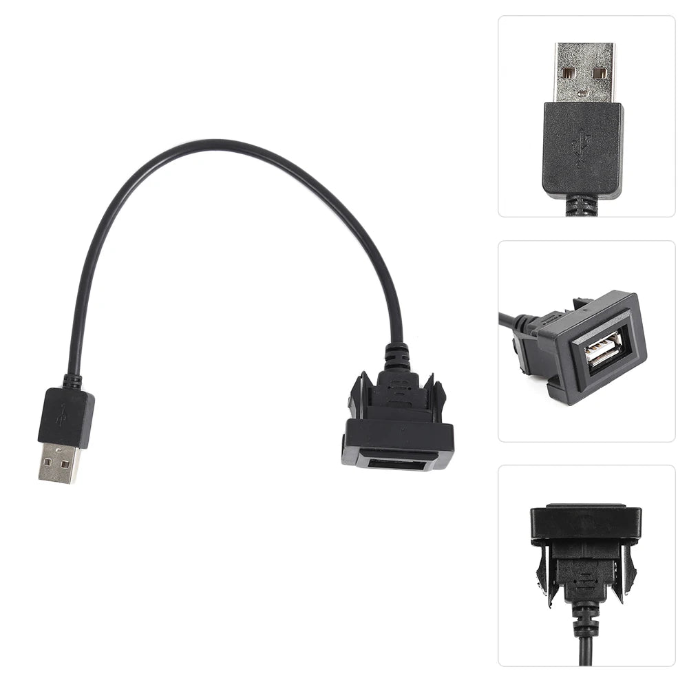 Car Dashboard Flush Mount USB 2.0 Port Panel Male to Female Plastic Extension Cable Adapter for Toyota Hilux Vigo Fortuner 04-12
