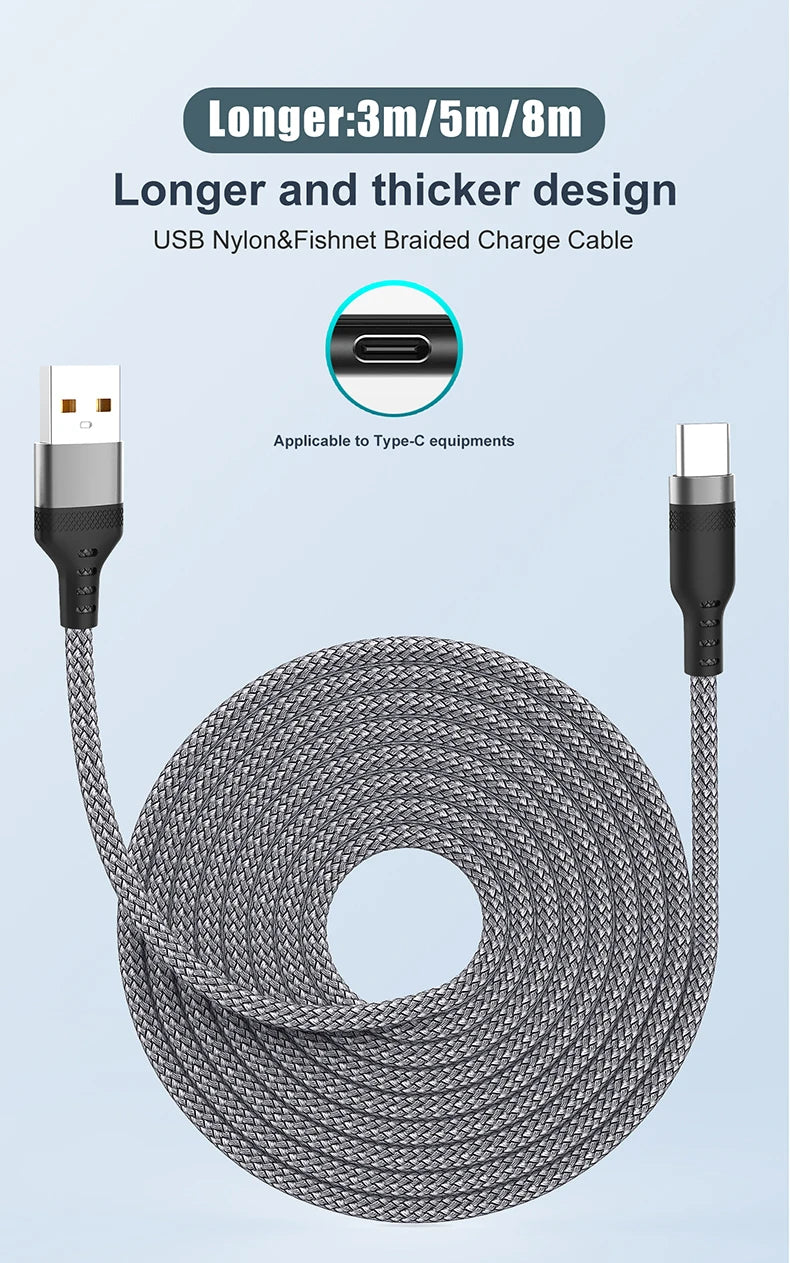 USB Type-C Extended  3M 5M 8-Meter Android Micro USB Fast Charging Cable For Huawei Xiaomi Vivo Oppo And Leeco Phone Data C